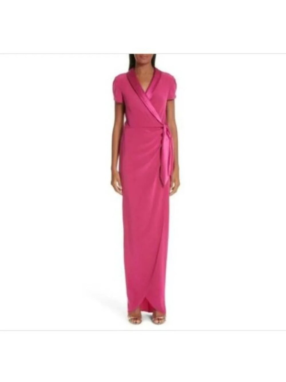 🆕VERDIN New York Wrap Satin Column Gown Dress Pink 4